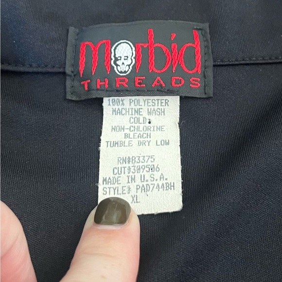 Vtg Morbid Threads Black Men XL Cards Button Down Rockabilly Gambling Vegas - Picture 5 of 5